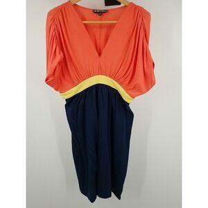 Spirited Randolph Duke Dress V Neck Short‎ Sleeve Orange Blue Yellow Medium